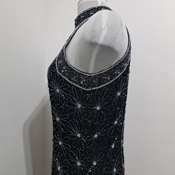 Vintage Adrianna Papell Silk Floral Beaded Y2K Romantic Goth Maxi Dress Black - Picture 14 of 17